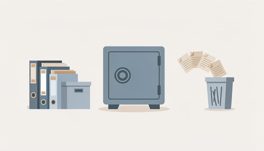 Locked metal filing cabinets and a sealed rugged storage case representing secure fixed asset documentation.